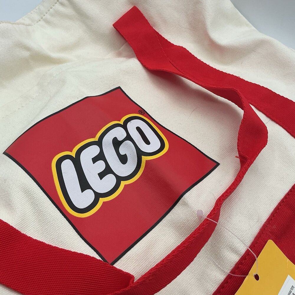 LEGO Logo Red Cream Canvas Tote Bag Reusable Shopping Bag New With Tags - Picture 2 of 6